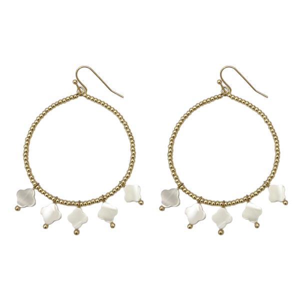 Metal Round Pearl Clover Dangle Earring