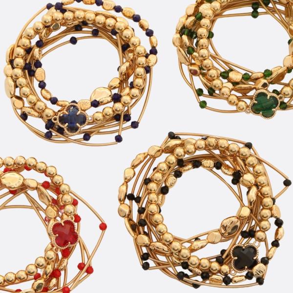 Clover Charm Ball Bead Bracelet Set