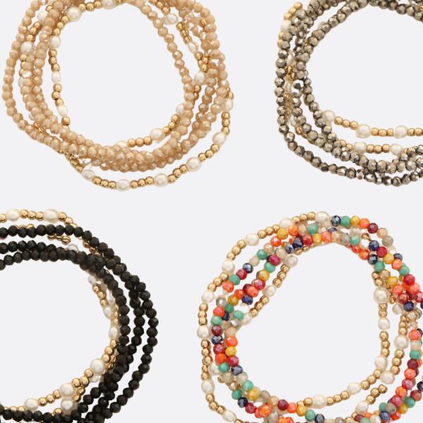 Beads Pearl CCB Accent Stretch Bracelet 5 Set