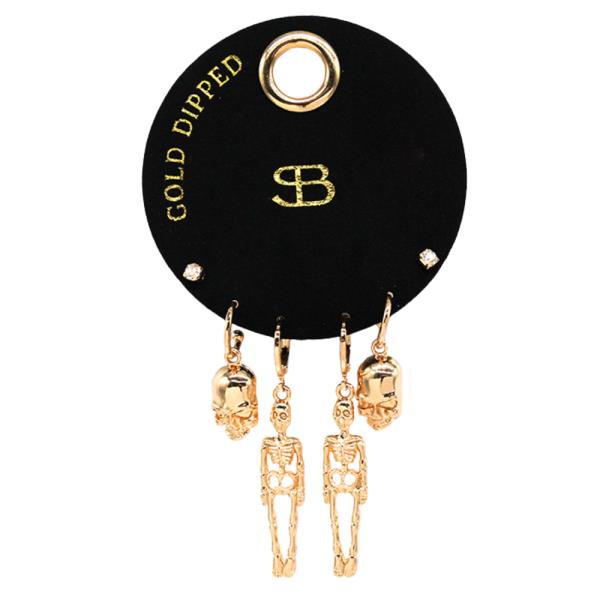 SECRET BOX 14K Gold Dipped Skeleton Earring Set
