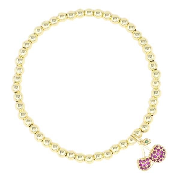 Stainless Steel Ball Cherry Charm Stretch Bracelet