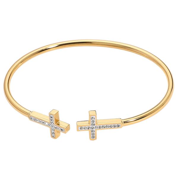 Cross Stainless Steel Hinged Bracelet
