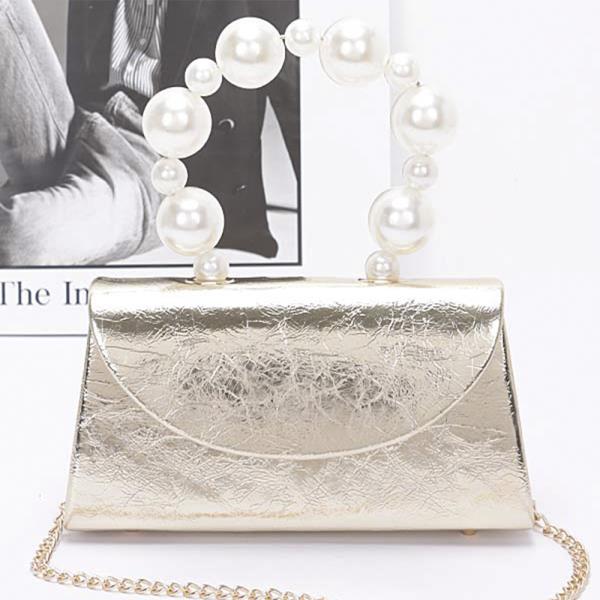 Metallic Pearl Handle Flap Bag