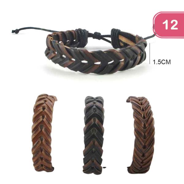 Braided Leather Adjustable Bracelet (12 Units)