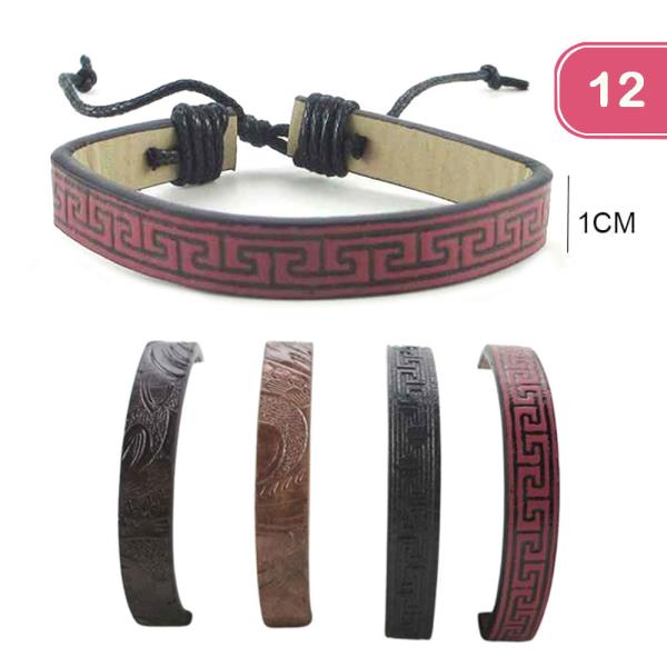 Leather Adjustable Bracelet (12 Units)