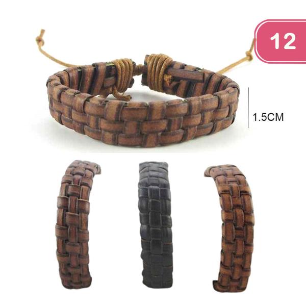 Leather Adjustable Bracelet (12 Units)