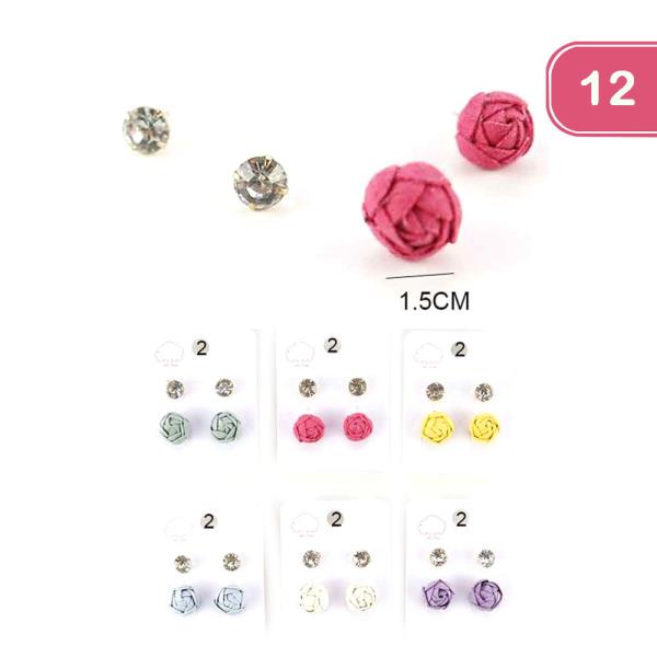 Flower Rhinestone Stud Earrings Set (12 Units)