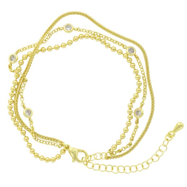 3 Line Metal Beaded Rhinestone Bracelet Set