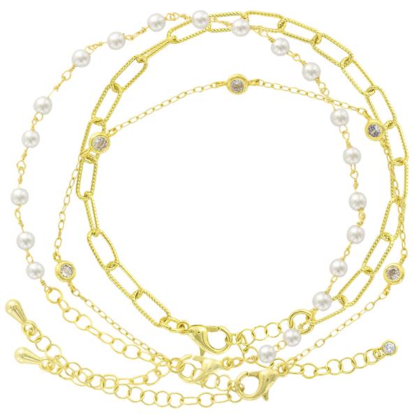 Pearl Rhinestone Beaded Chain Bracelet Set 3 PC