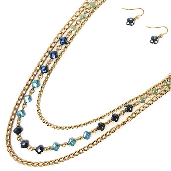 Clover Metal Layered Chain Necklace Earring Set
