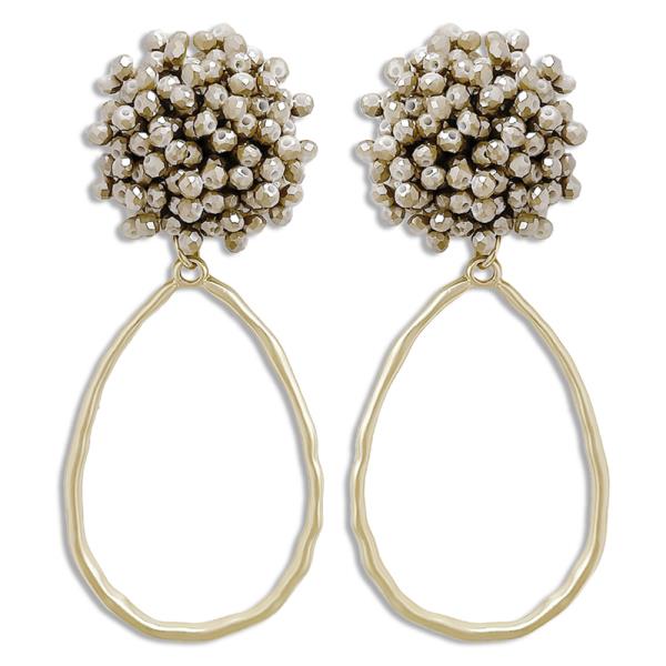 Seed Bead Ball Metal Teardrop Dangle Earring