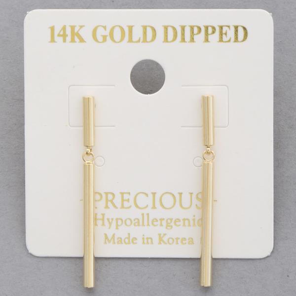 14K Gold Dipped Metal Bar Earring