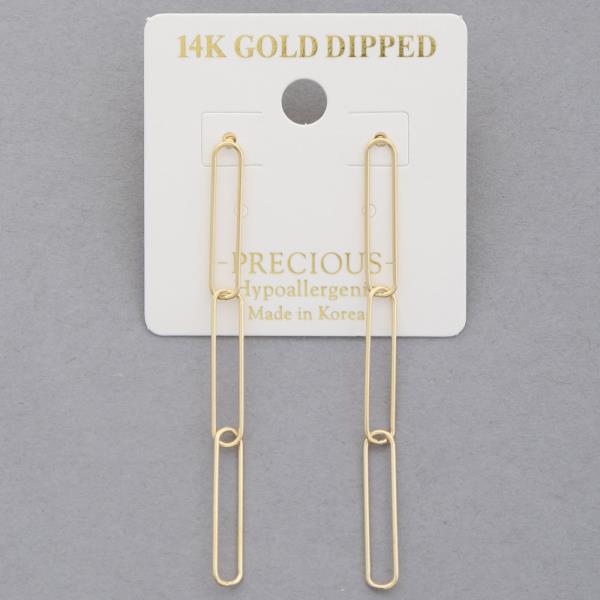 14K Gold Dipped Long Oval Dangle Earring