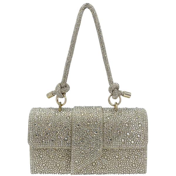All Over Rhinestone Flap Shoulder Bag