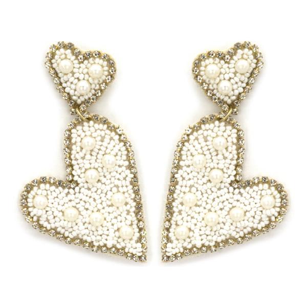 Seed Bead Heart Dangle Earring