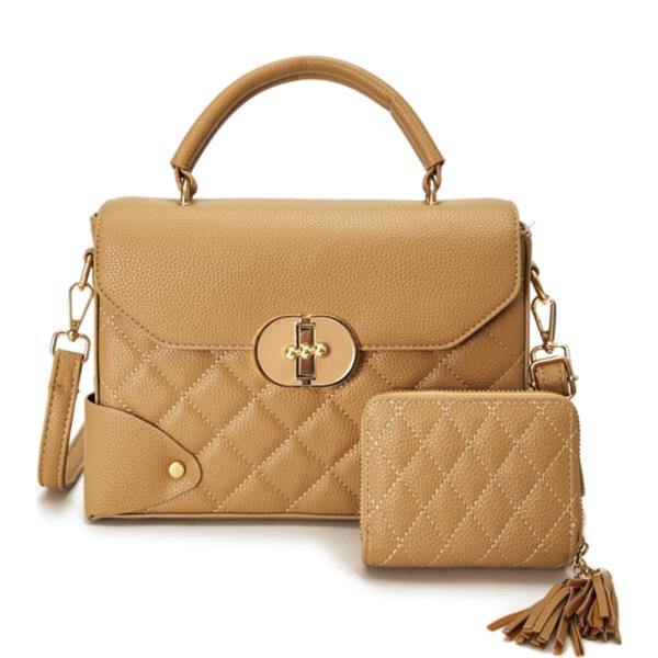 2IN1 Quilted Chic Handle Satchel W Wallet Set