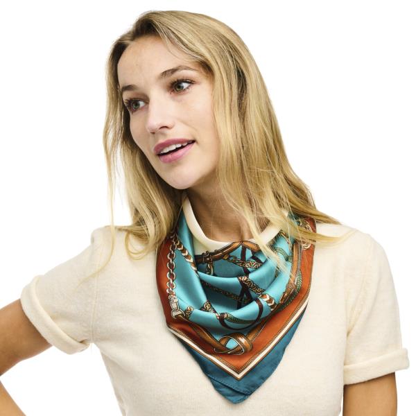 Belt Pattern Silky Square Neck Scarf