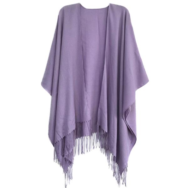 Woven Solid Ruana with Fringes