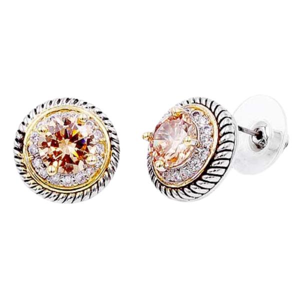 2 Tone Cubic Zirconia Stud Earrings