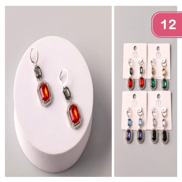 Rectangle Crystal Drop Huggie Earring (12 Units)