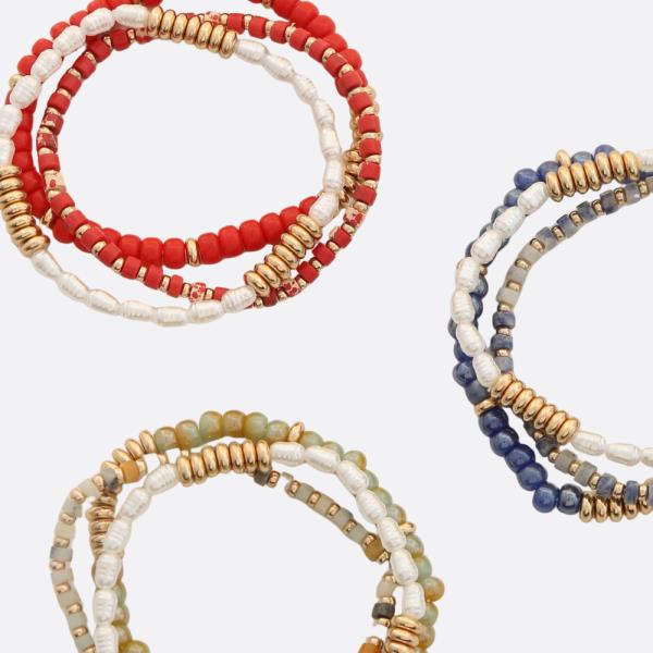 Pearl Metal Bead Bracelet Set