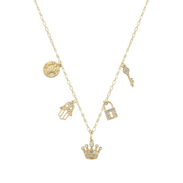 Crown Lock Key Charm Oval Link Metal Necklace