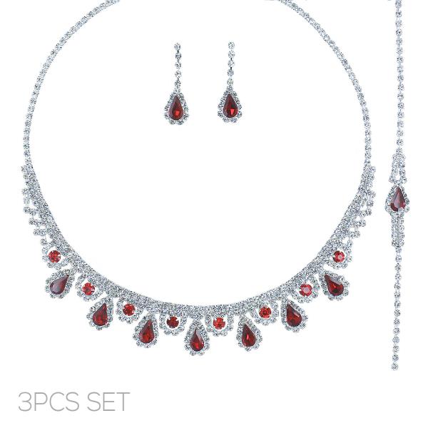 Rhinestone Lace Necklace Earring Bracelet 3PC Set