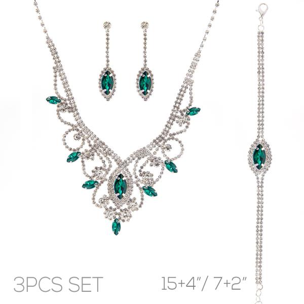 Rhinestone Necklace Earring Bracelet 3PC Set