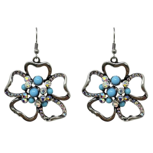 Western Style TQ Stone Flower Dangle Earring