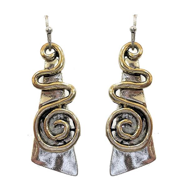 TWO TONE METAL SPIRAL TAPERED DANGLE EARRING