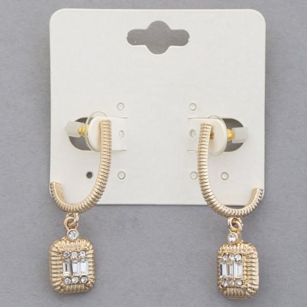 Rectangle Rhinestone Open Hoop Dangle Earring