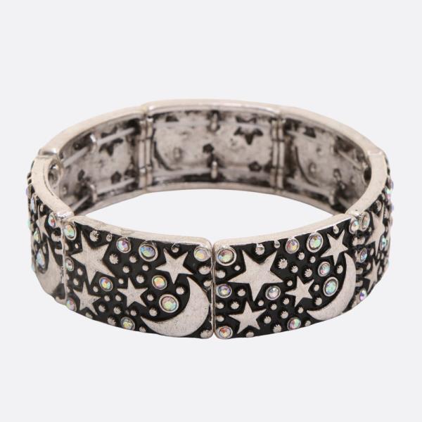 Star Moon Rhinestone Metal Bracelet