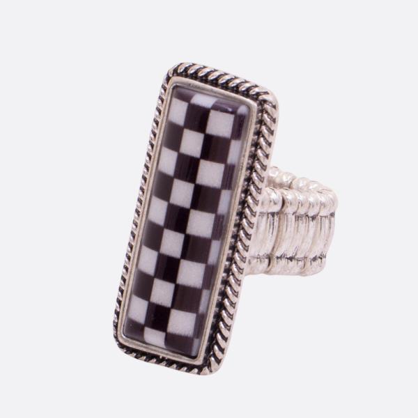Western Style Checkered Pattern Stretch Ring