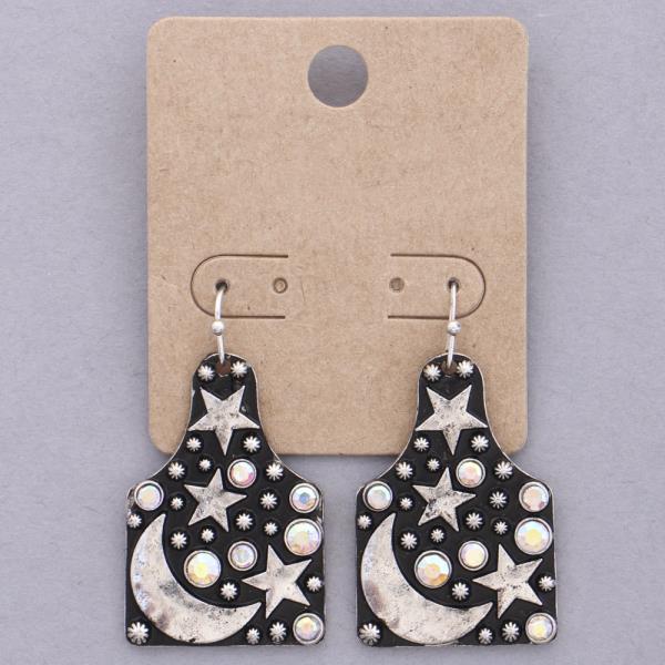 Western Style Star Moon Cow Tag Dangle Earring