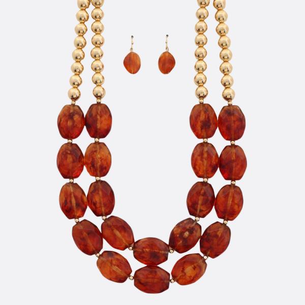 Amber Metal Mix Chunky Necklace Earring Set