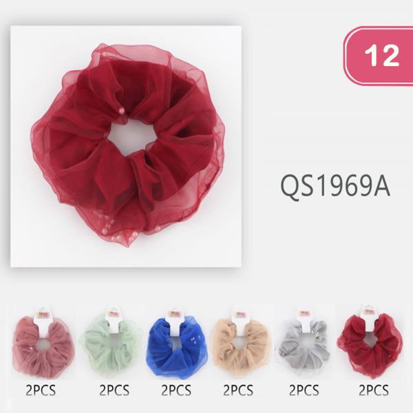 Pearl Chiffon Hair Scrunchie (12 Units)