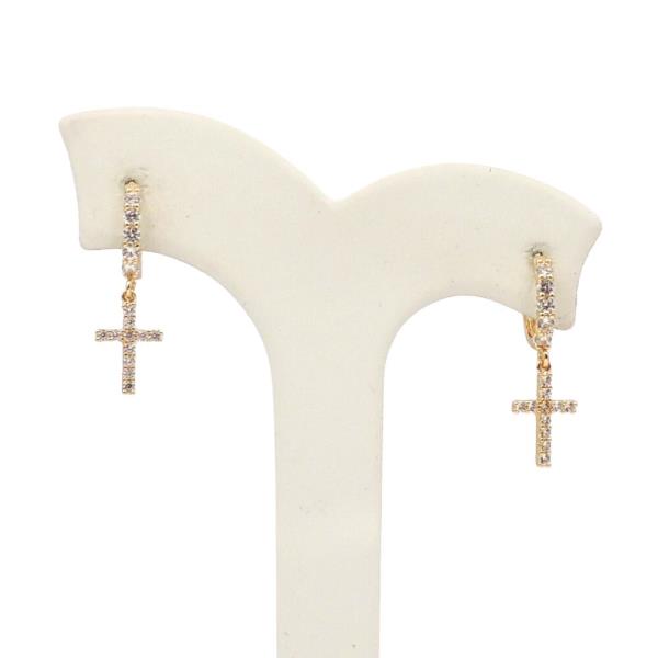 Rhinestone Cross Dangle Huggie Earring