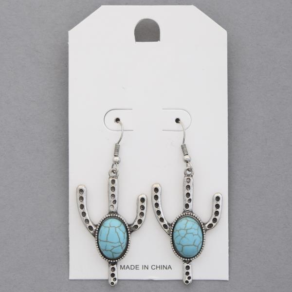 Western Style Cactus TQ Stone Dangle Earring