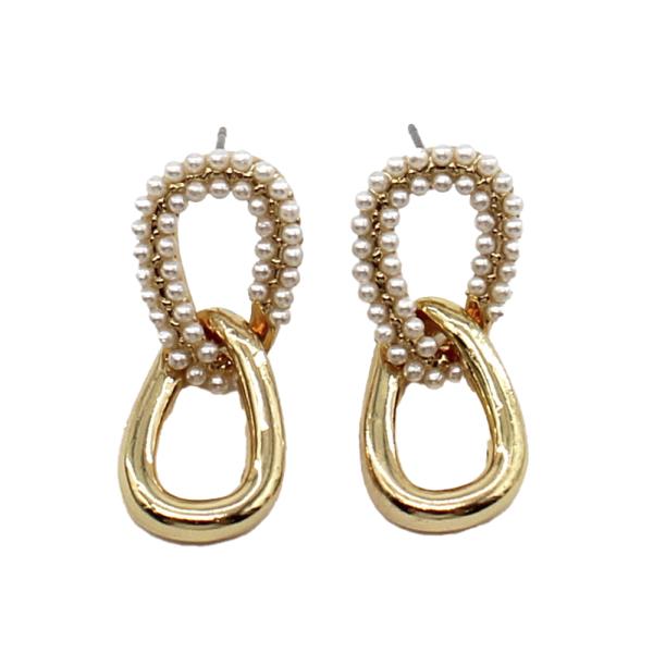 Oval Pearl Bead Loop Link Dangle Earring