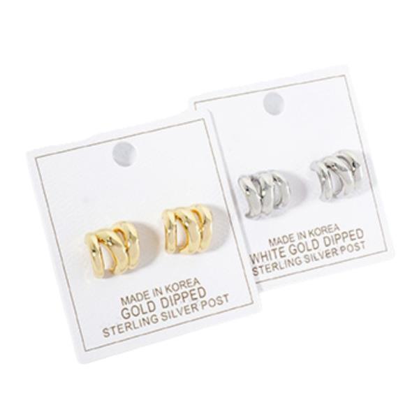 Metal Puffy 3 Line Half Hoop Stud Earring