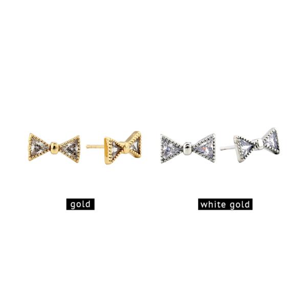 14K Gold White Gold Dipped Bow Stud Earring