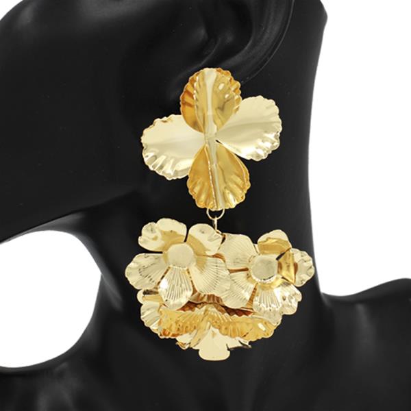 Double Metal Flower Dangle Earring