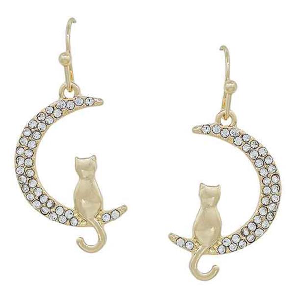 Pave Moon Cat Accent Earring