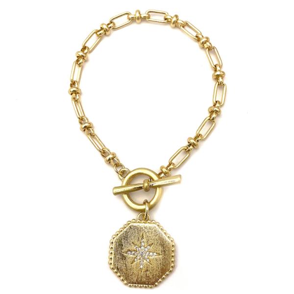 Starburst Charm Toggle Clasp Metal Bracelet
