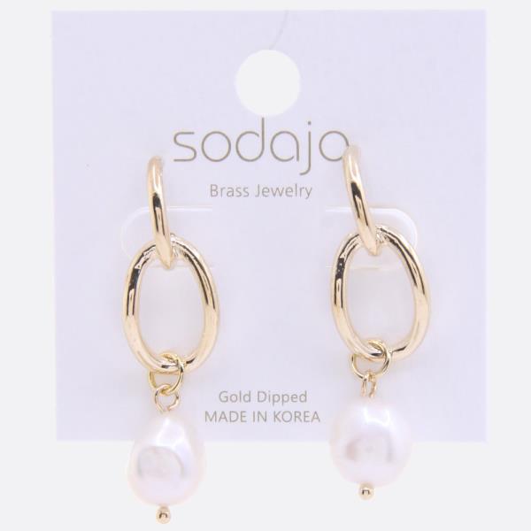 SODAJO Pearl Bead Oval Link Gold Dipped Earring