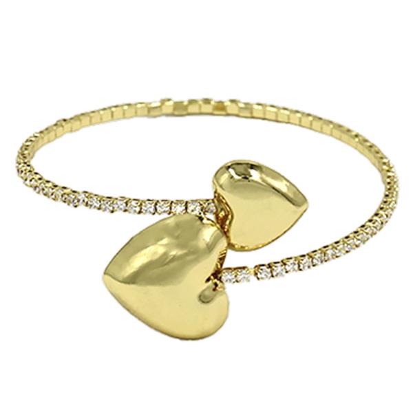 Double Heart Rhinestone Cuff Bracelet