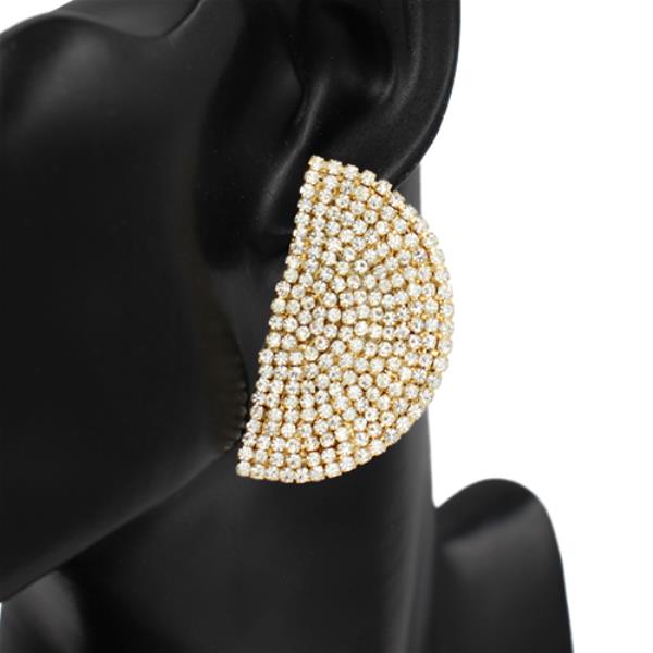 Wide Rhinestone Half Moon Post Earring