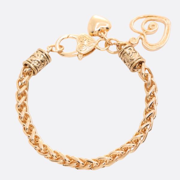 Heart Charm Wheat Link Metal Bracelet