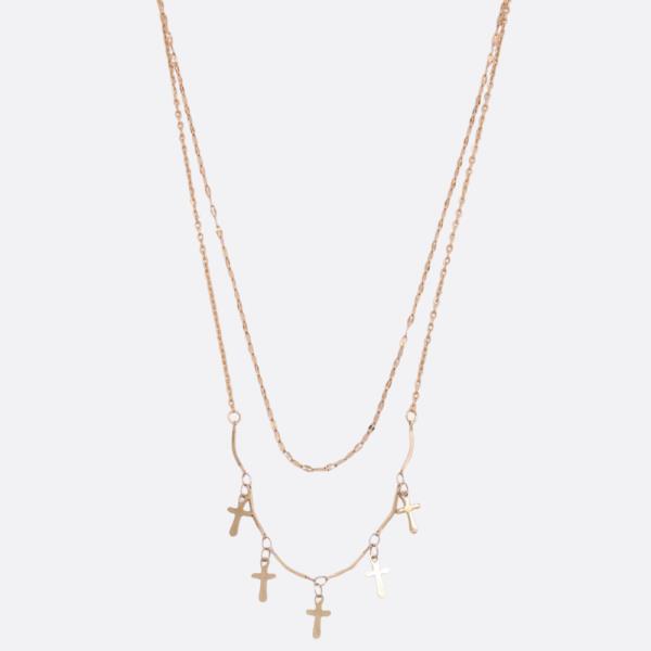 Cross Charm Metal Layered Necklace