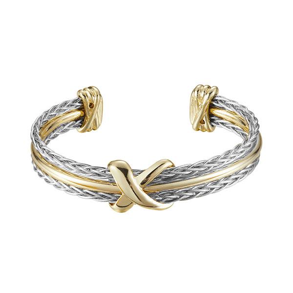 Criss Cross Two Tone Cuff Metal Bracelet